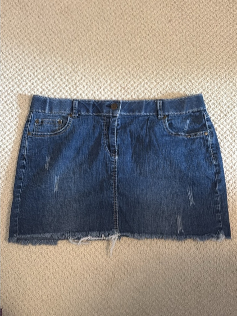 Dark Blue Distressed Denim Mini Skirt